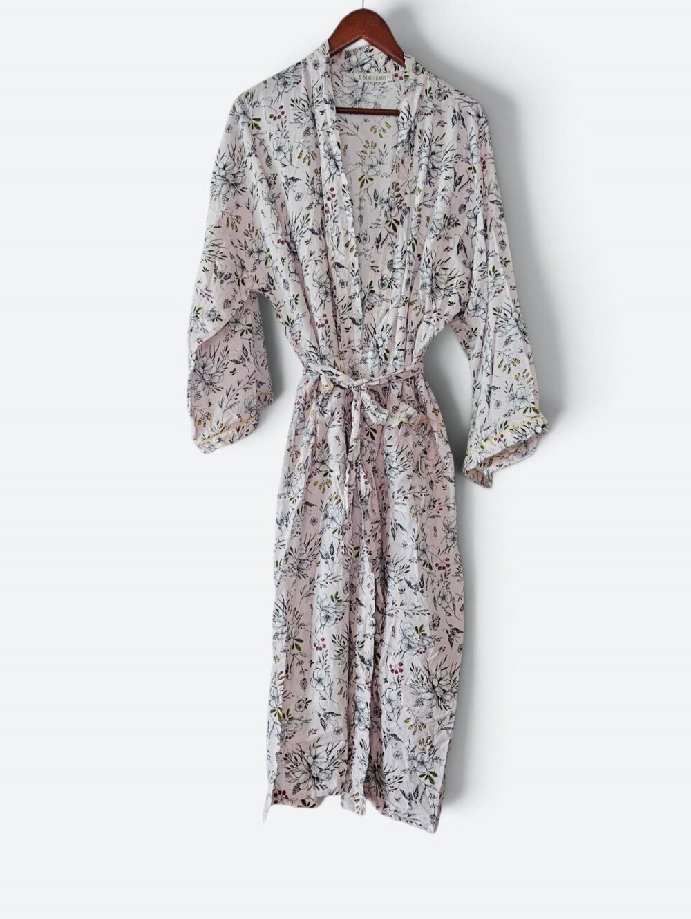 The Mahogany Store Florence Floral Print Hand Printed Lightweight Cotton Robe XL